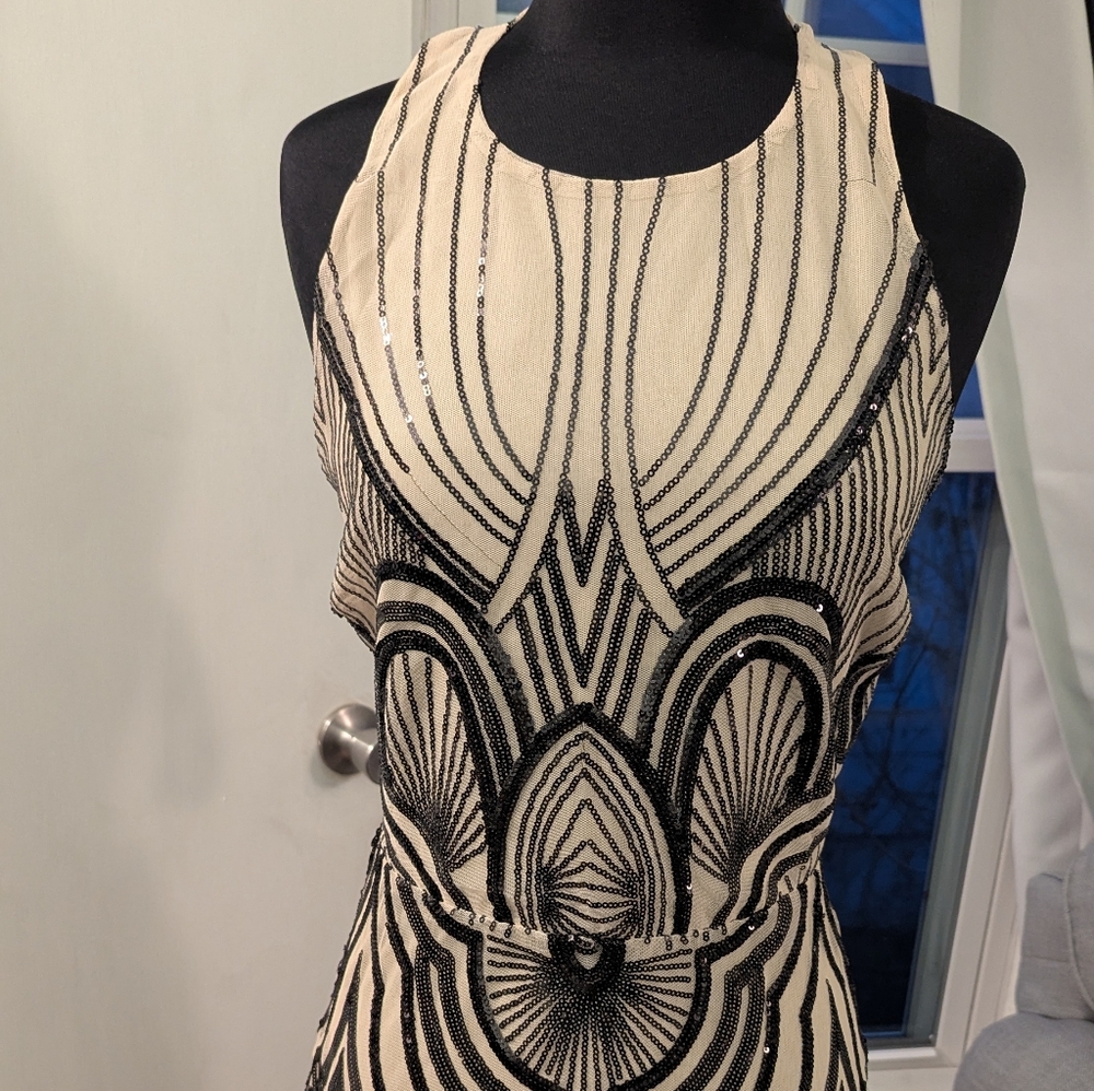 Elegant Black and Cream Sequin Dress